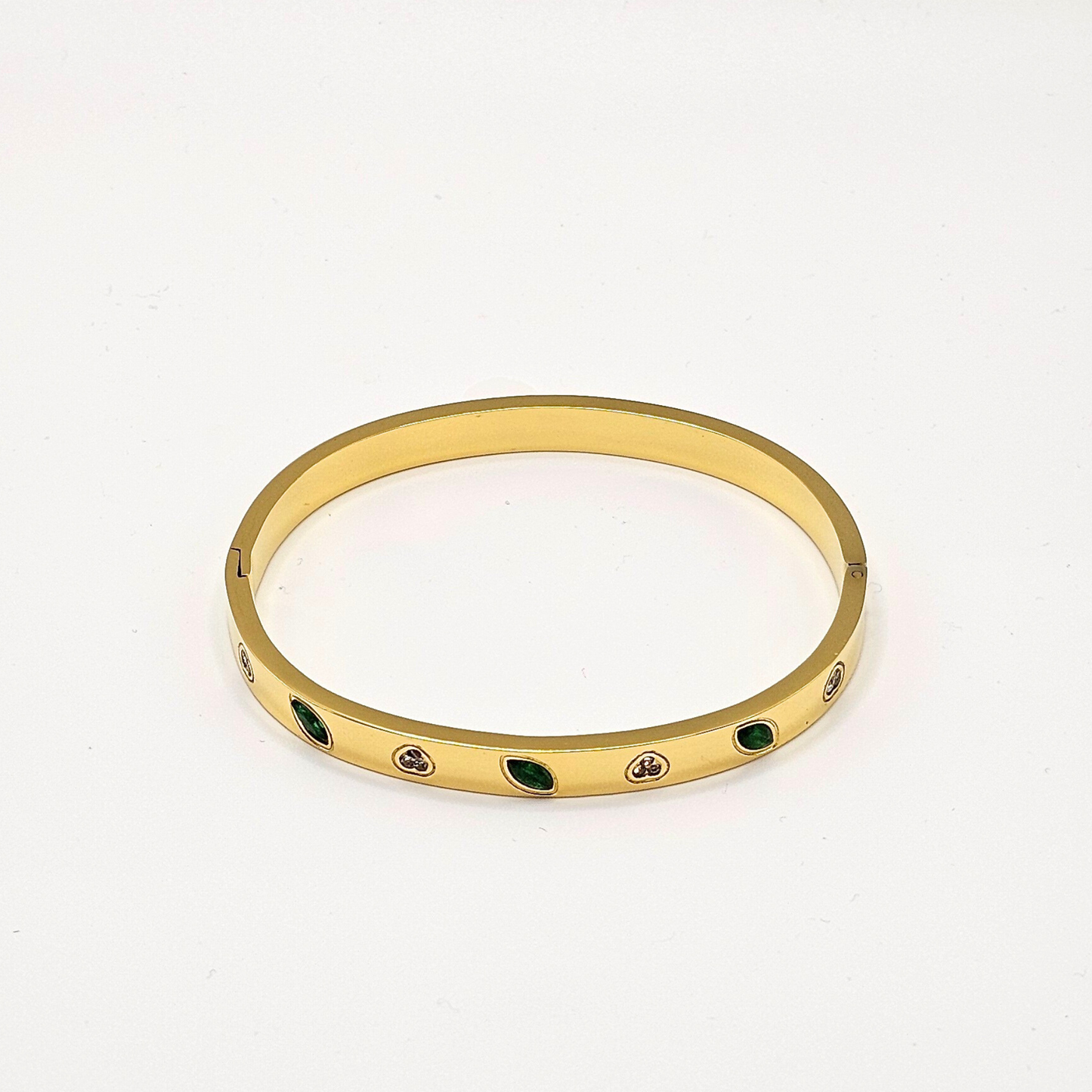 Green Stone Hinge Bangle Bracelet – 18K Gold Plated Minimalist Design