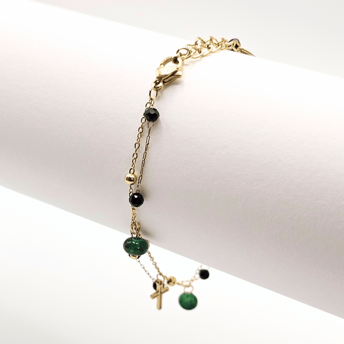Everyday Elegance Layered Green & Black Beaded Charm Bracelet