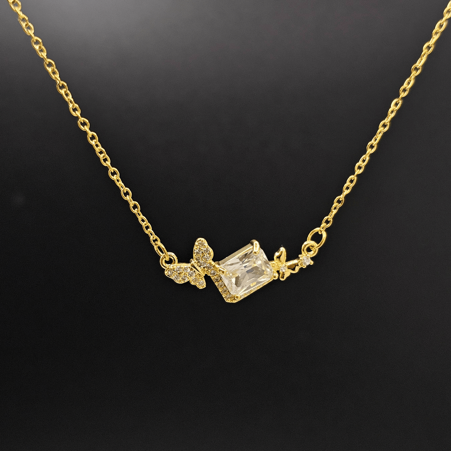 Aurielle Butterfly & Emerald-Cut Crystal Necklace