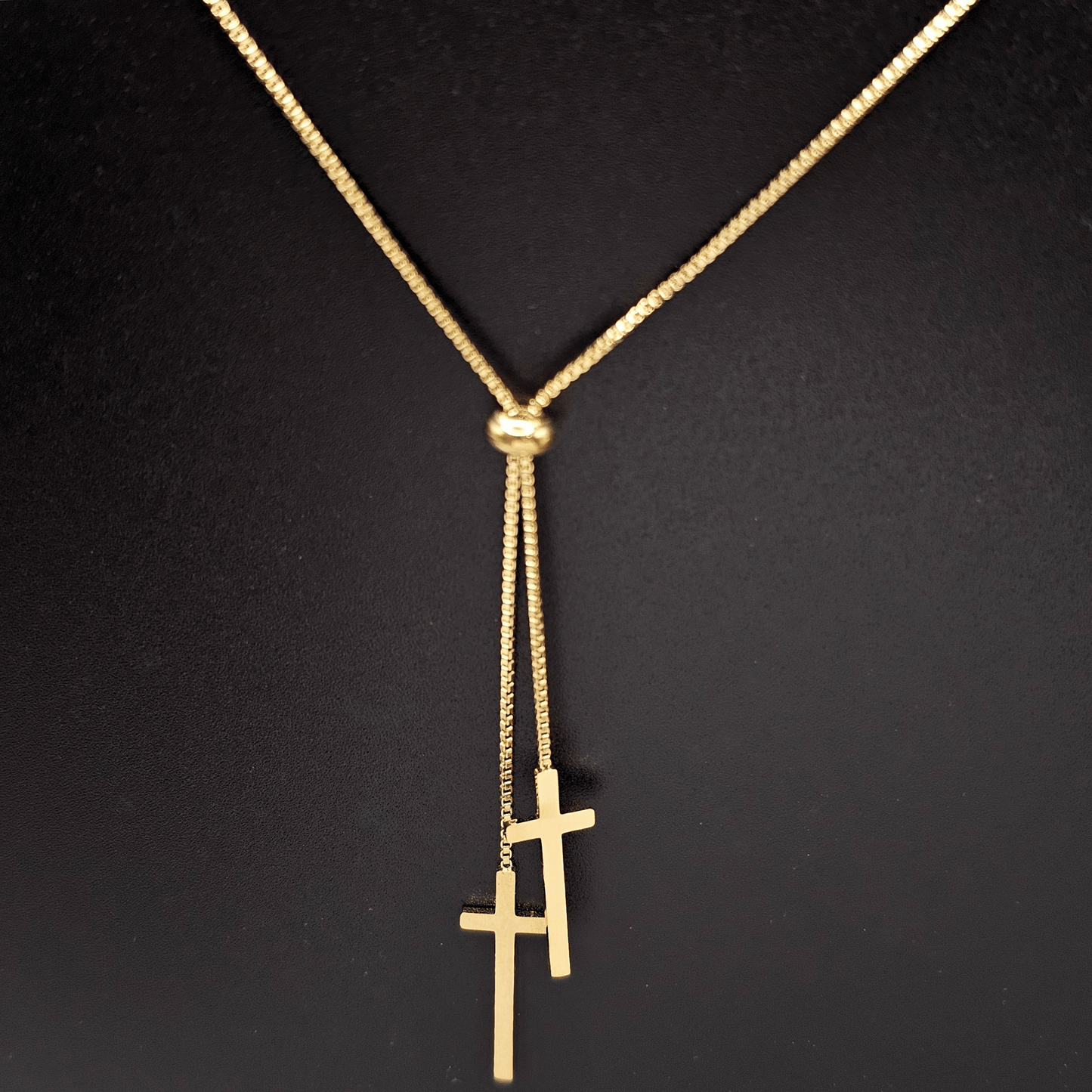 Faith Double Cross Drop Necklace