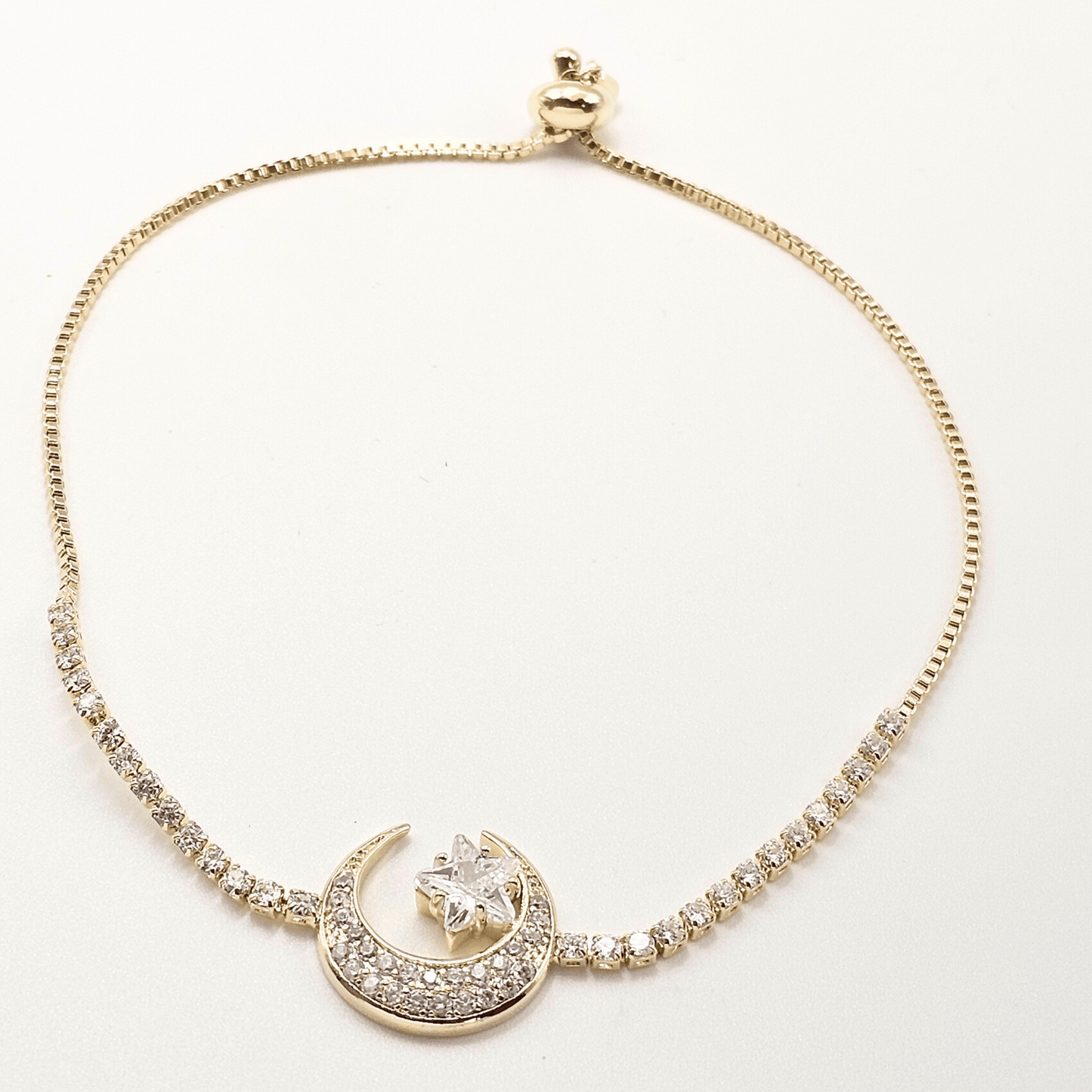 Luna Star Adjustable Bracelet – Crescent Moon & White Stones