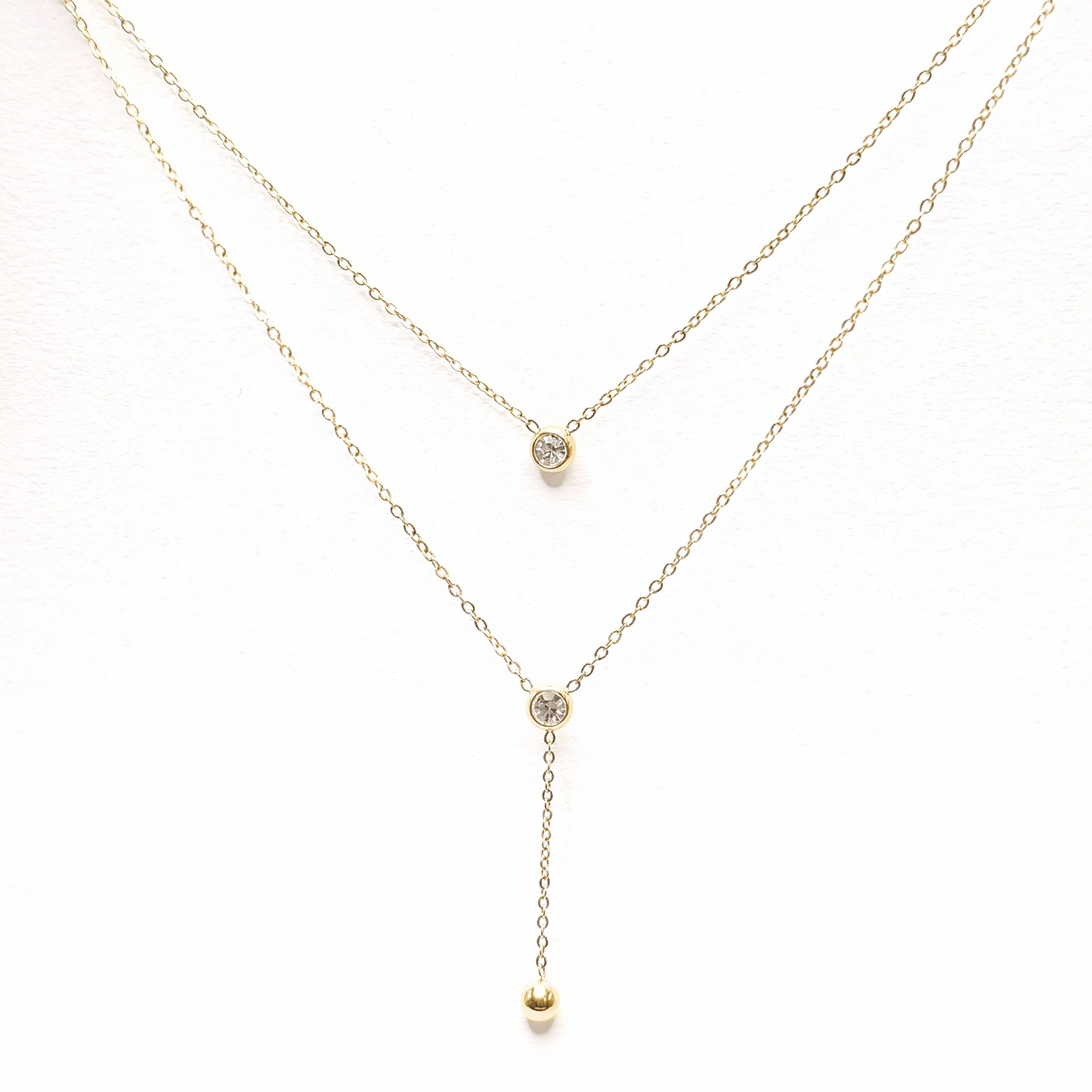 Double Layer Solitaire Drop Necklace