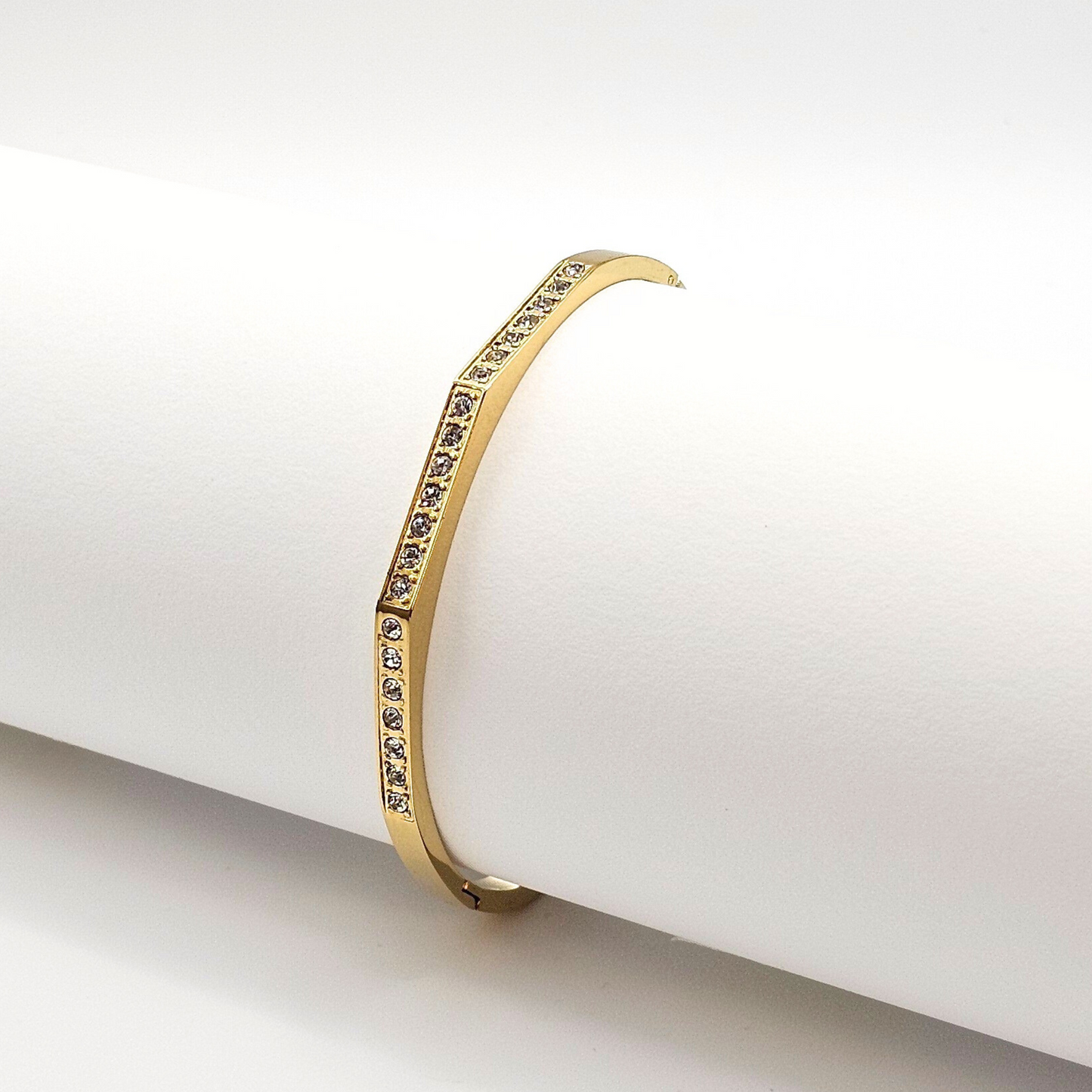 Cubic Zirconia Hinge Bangle Bracelet – 18K Gold Plated