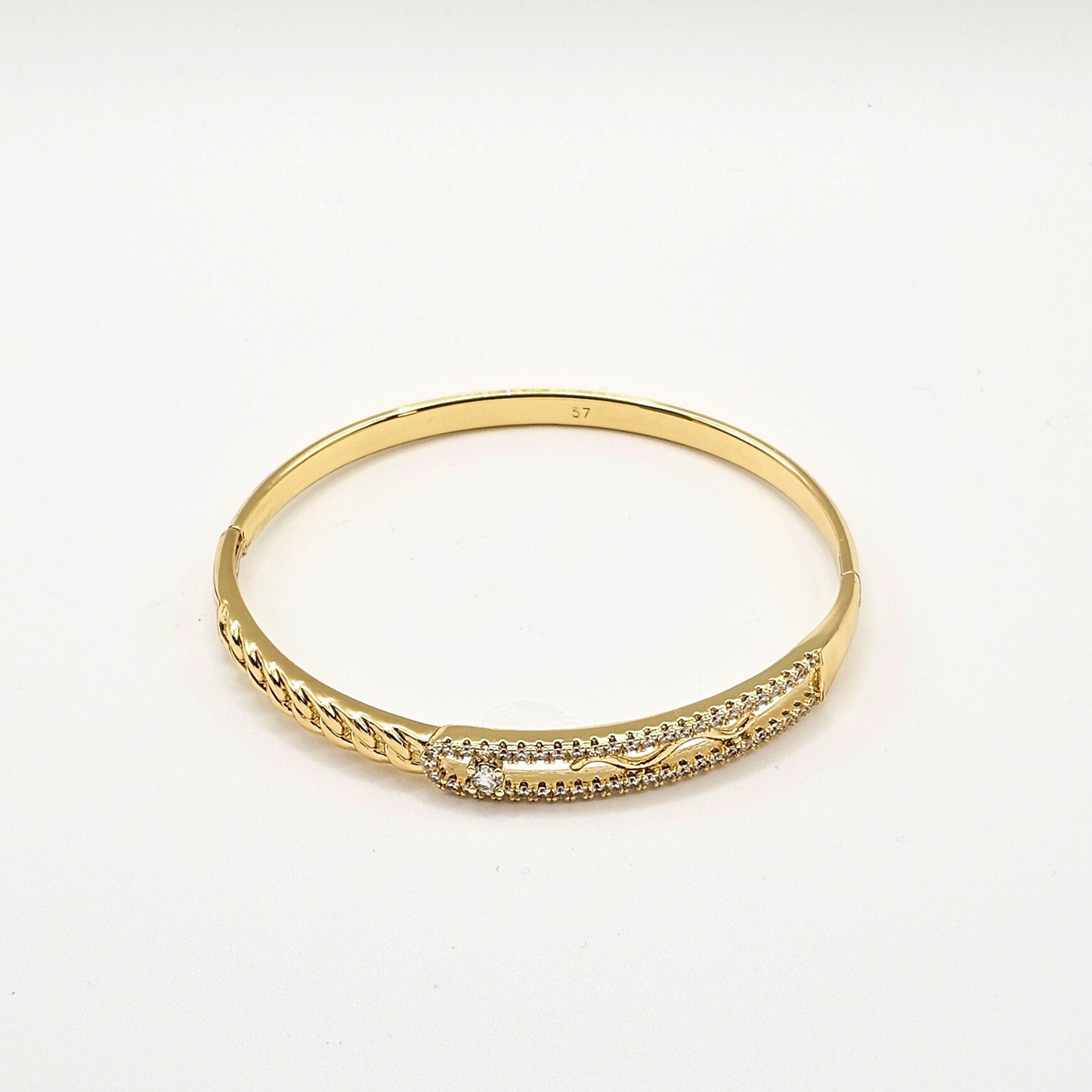 Diamond Mesh Detail Hinge Bangle – 18K Gold Plated