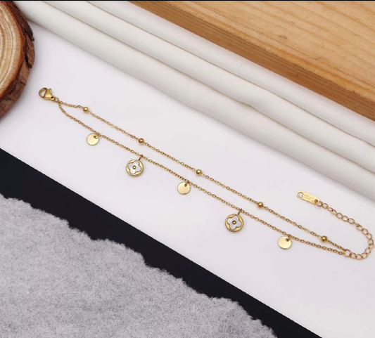 Chivelle Dual Chain Disc & Clover Charm Bracelet