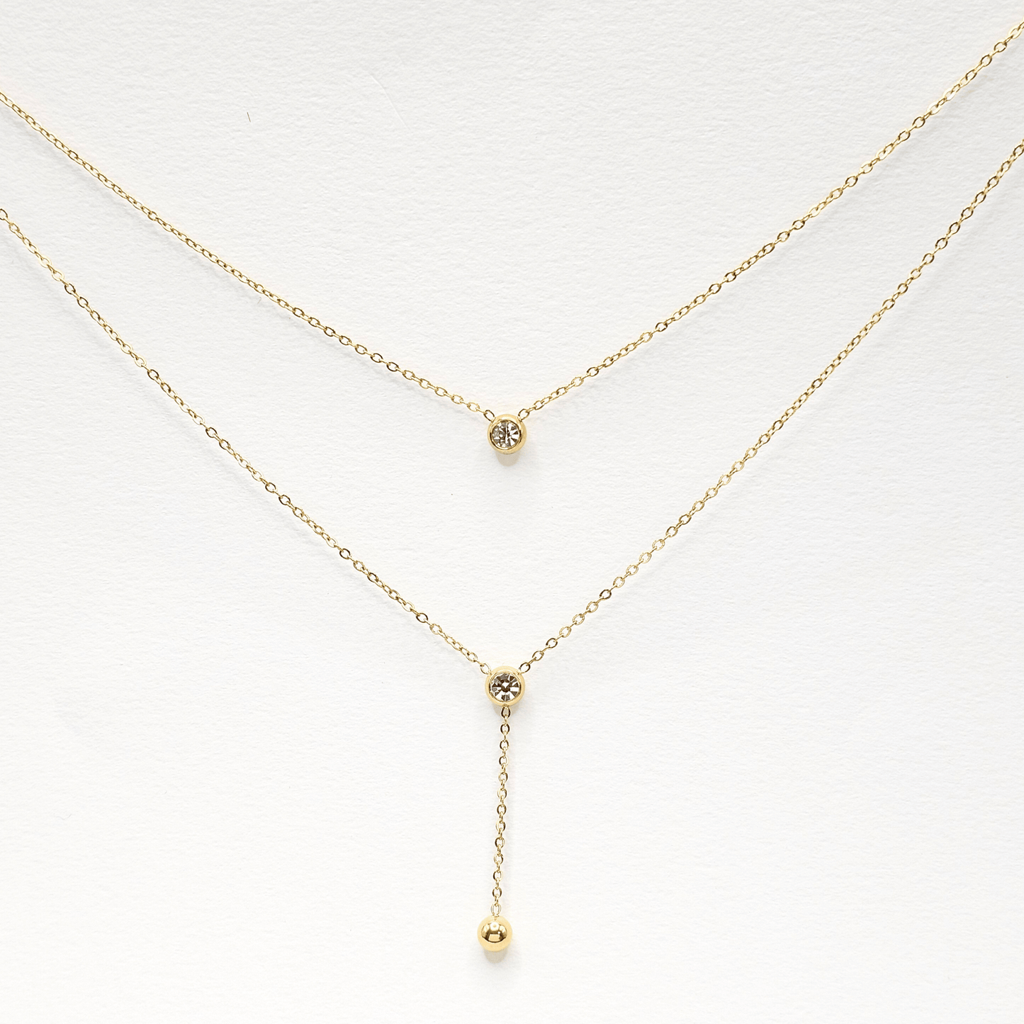 Double Layer Solitaire Drop Necklace
