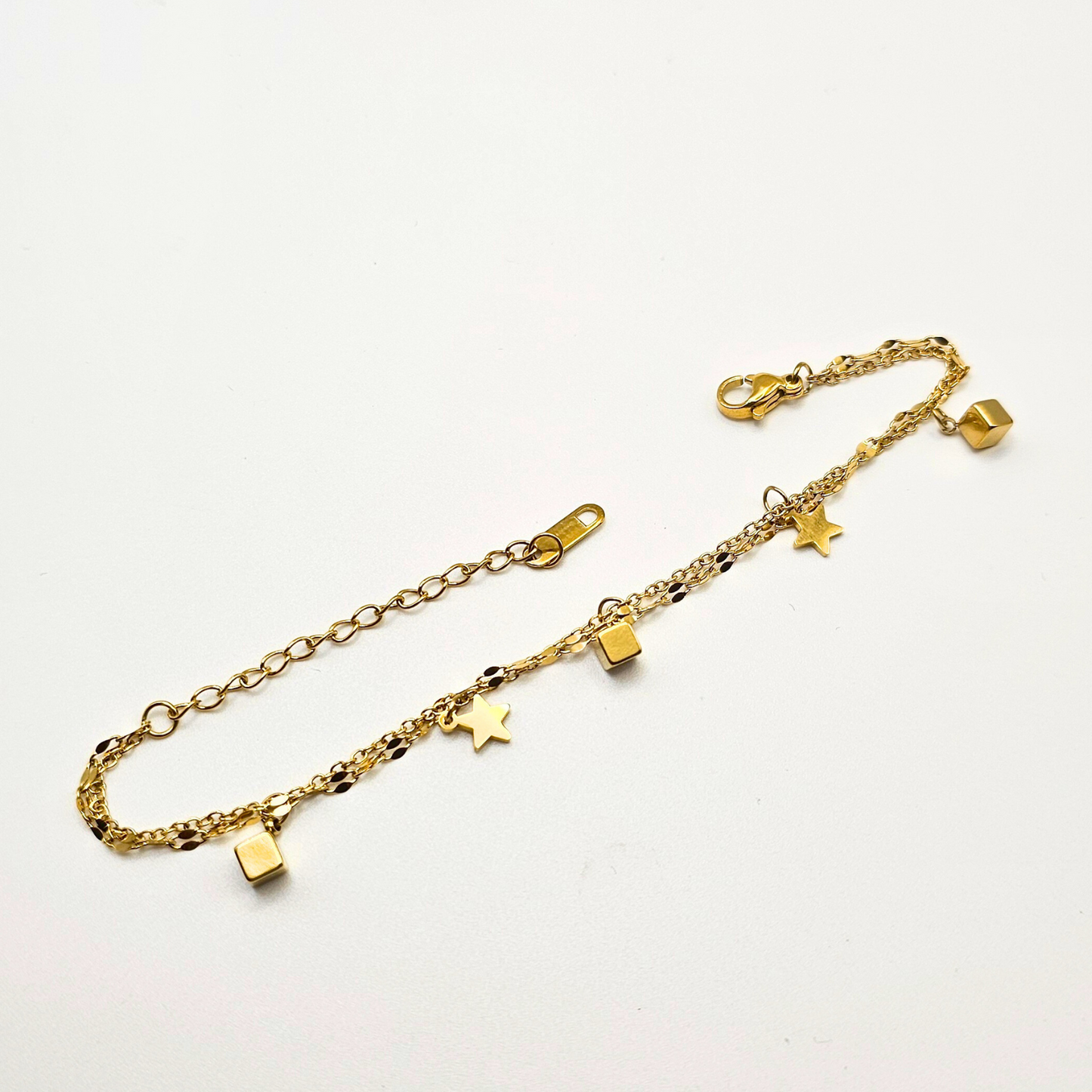 Chivelle Golden Star & Cube Charm Bracelet – Celestial Glow Edition