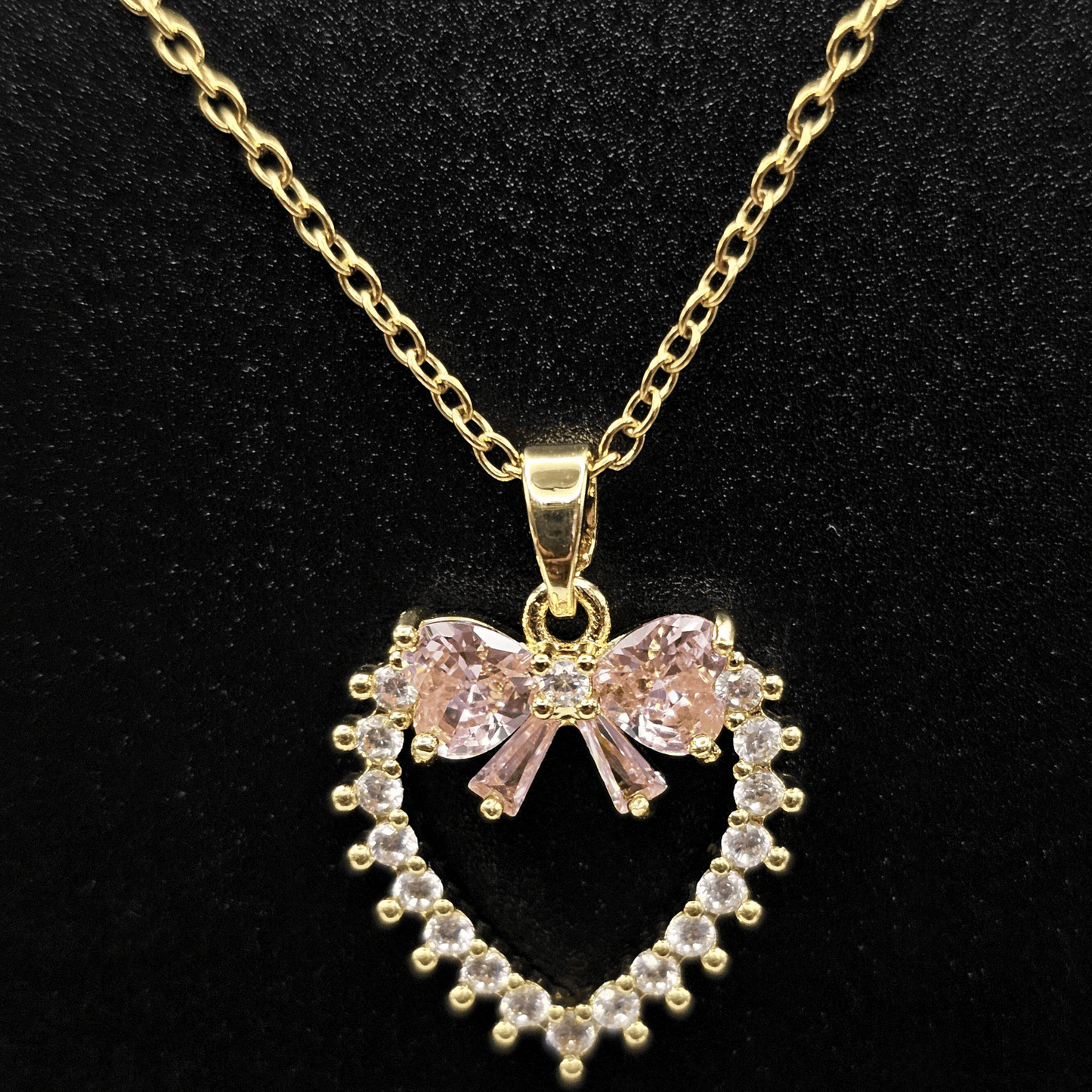 Rosé Bow Heart Necklace