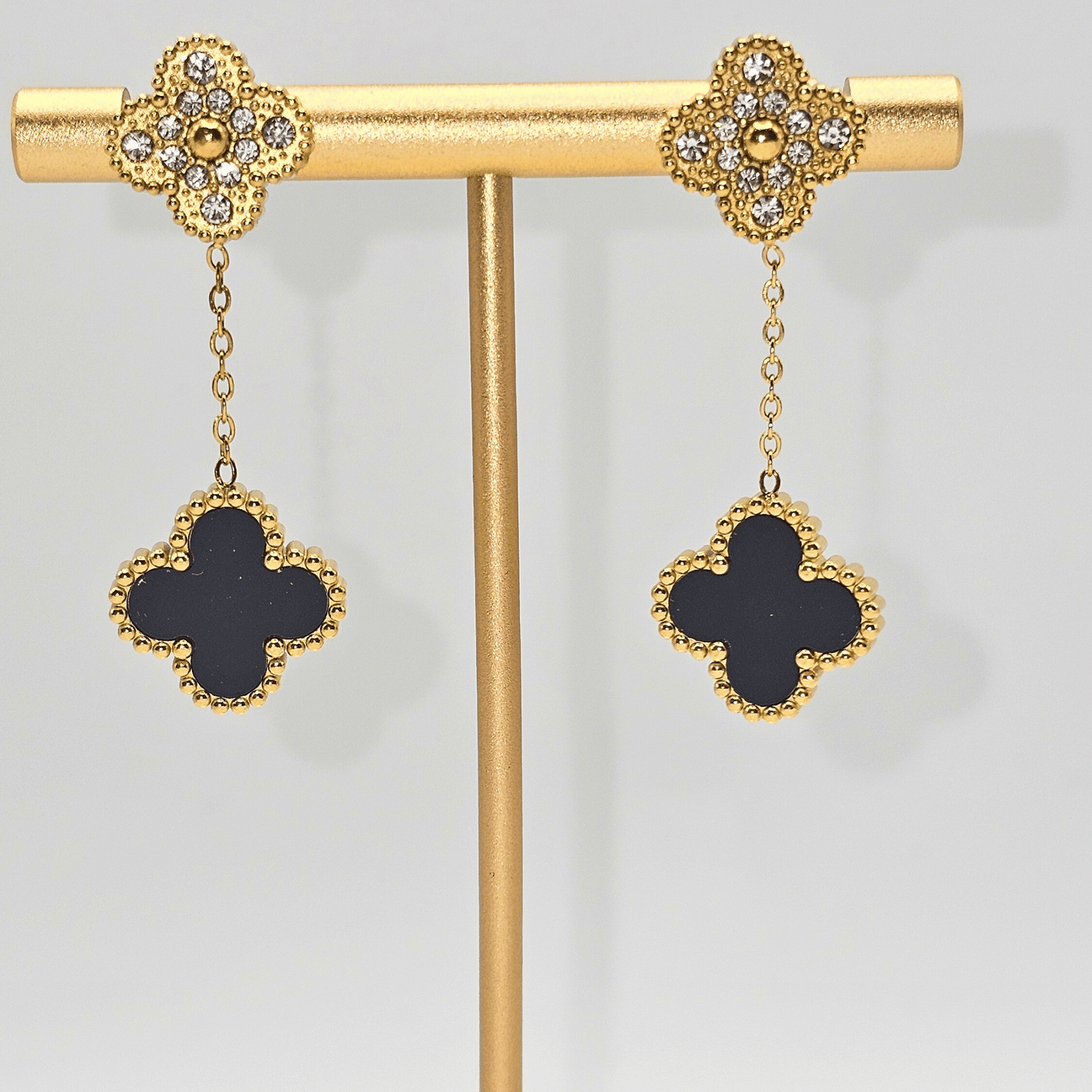 Chivelle Clover Drop Earrings – Dual Tone Elegance