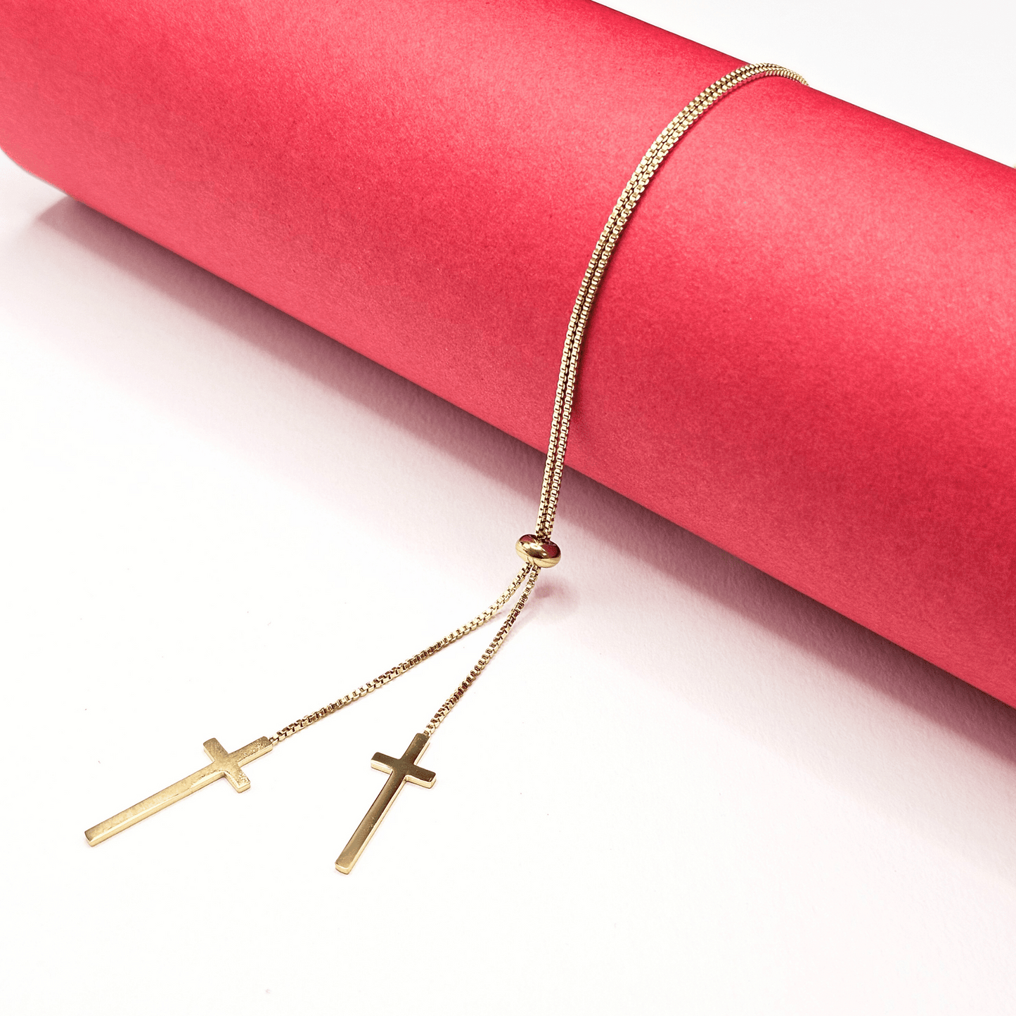 Faith Double Cross Drop Necklace