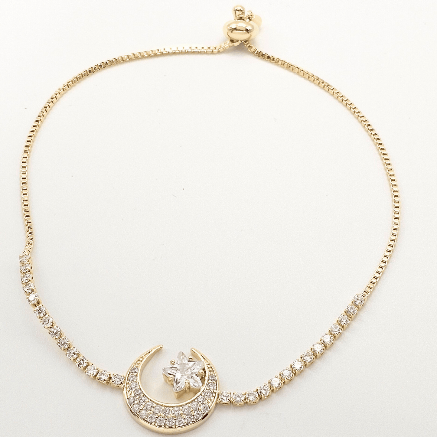 Luna Star Adjustable Bracelet – Crescent Moon & White Stones