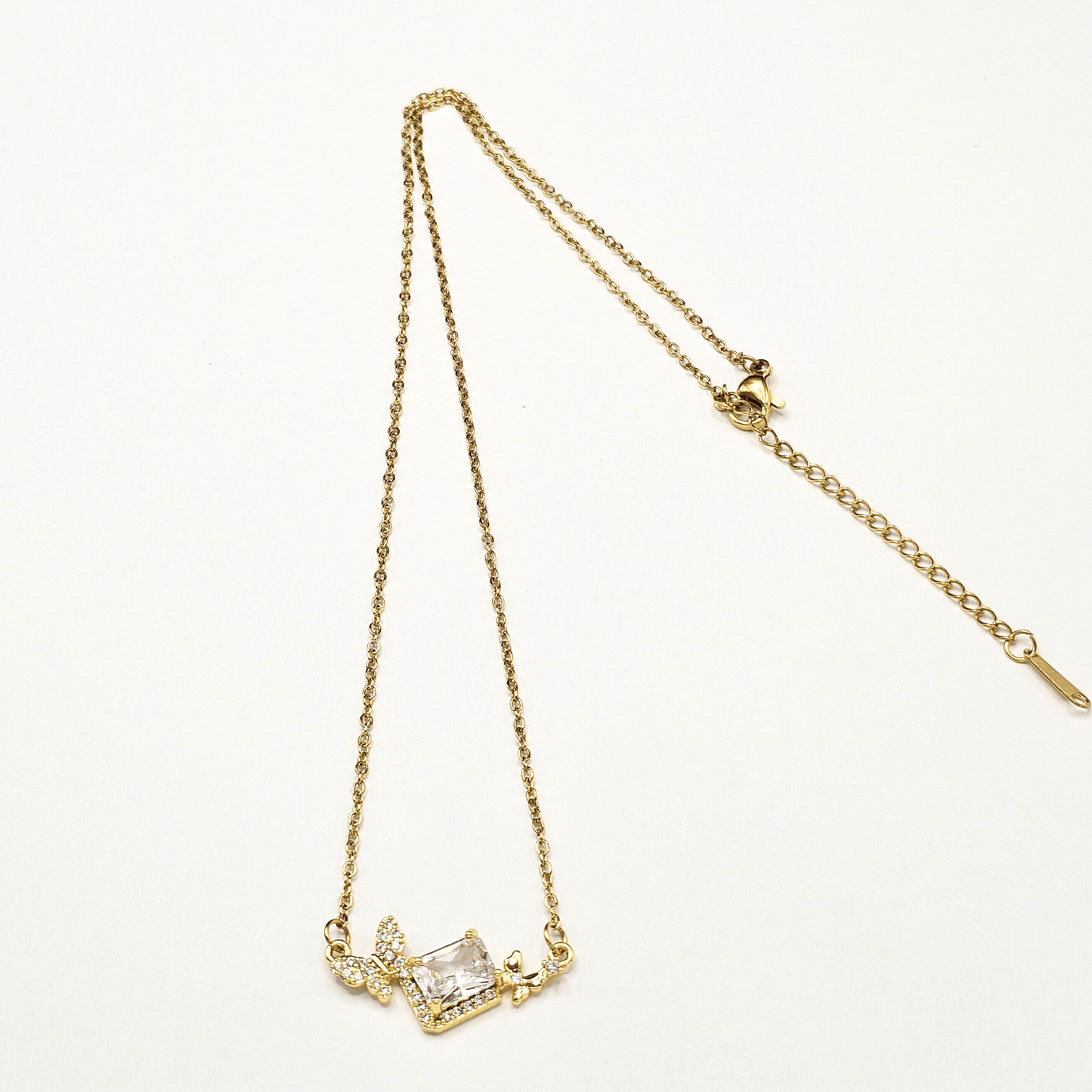 Aurielle Butterfly & Emerald-Cut Crystal Necklace