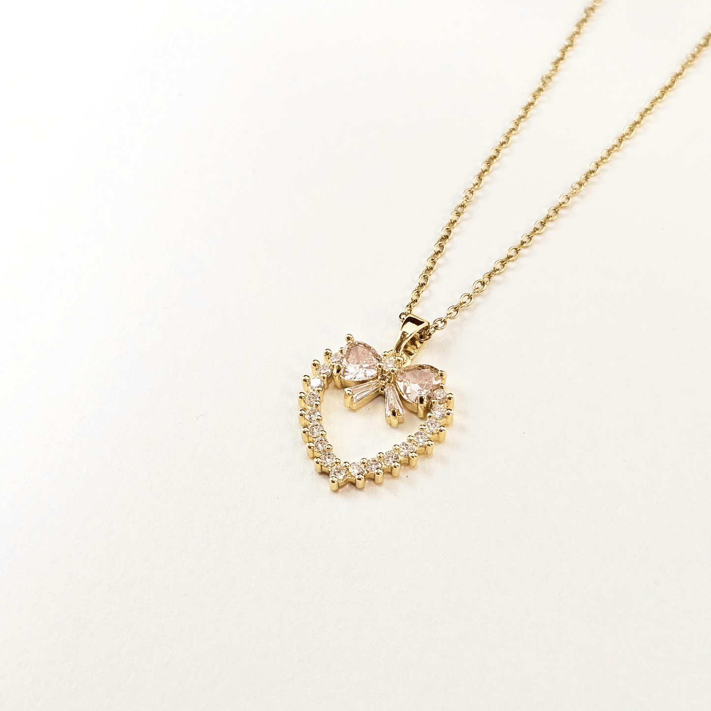 Rosé Bow Heart Necklace