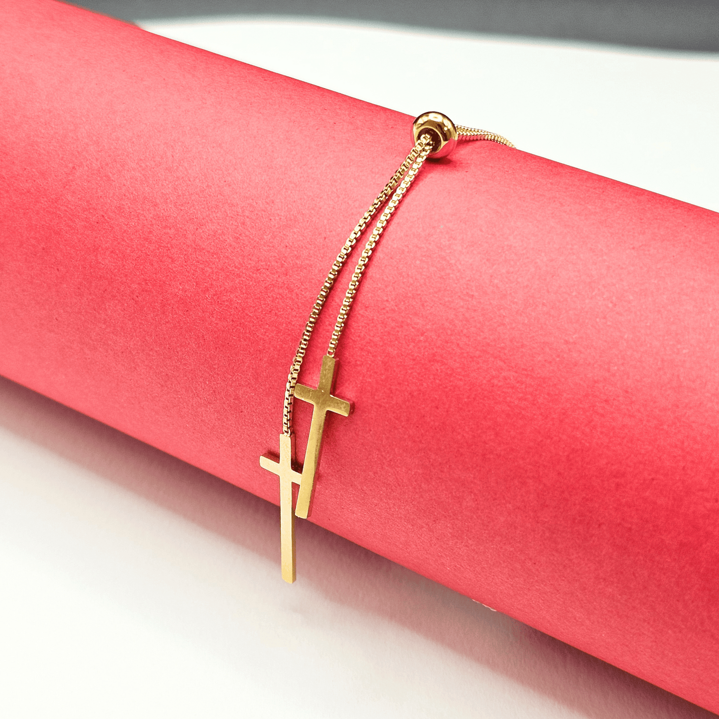 Faith Double Cross Drop Necklace
