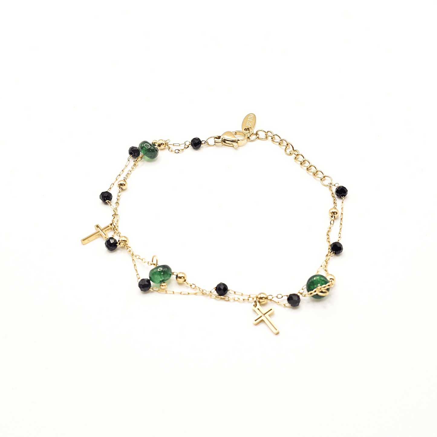 Everyday Elegance Layered Green & Black Beaded Charm Bracelet