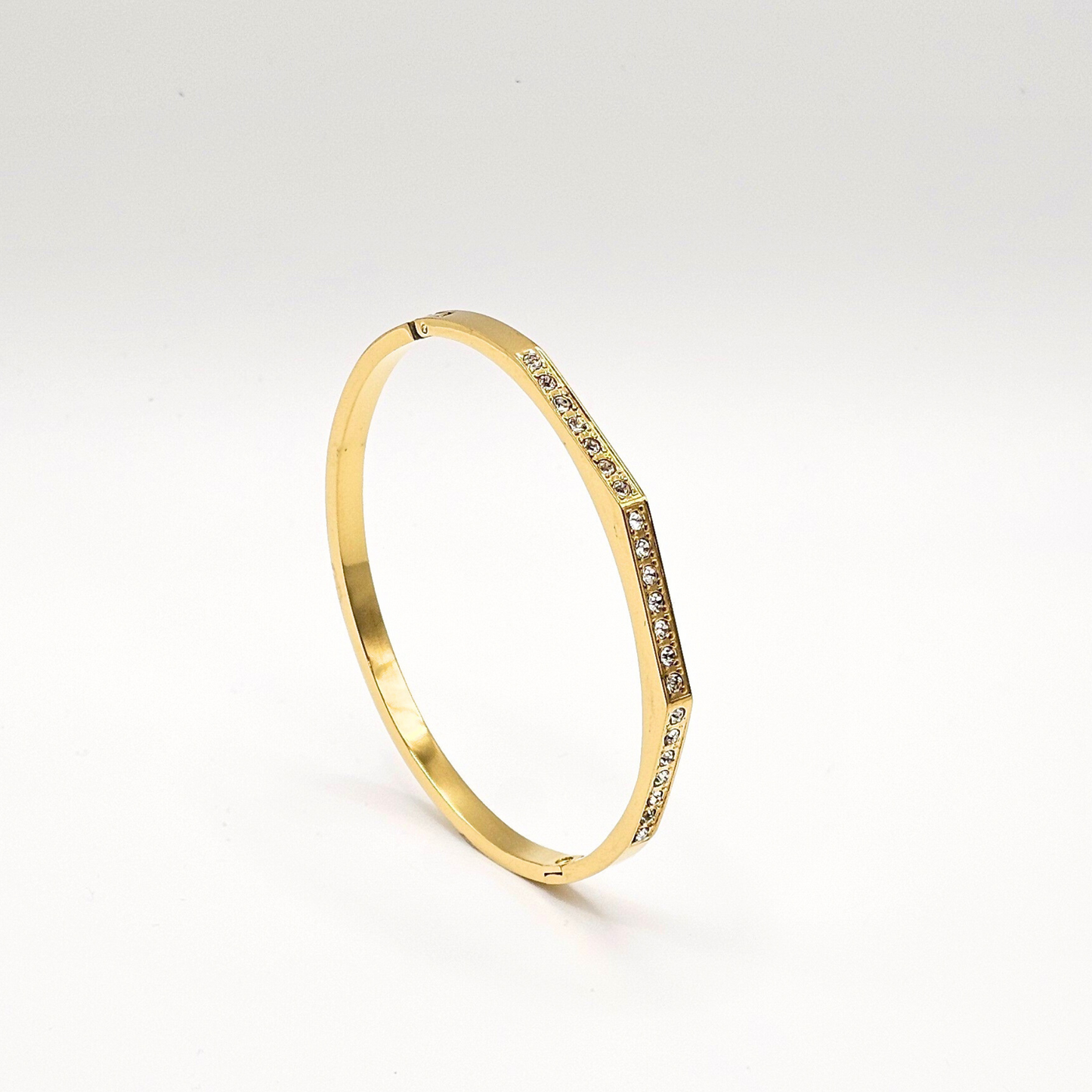 Cubic Zirconia Hinge Bangle Bracelet – 18K Gold Plated