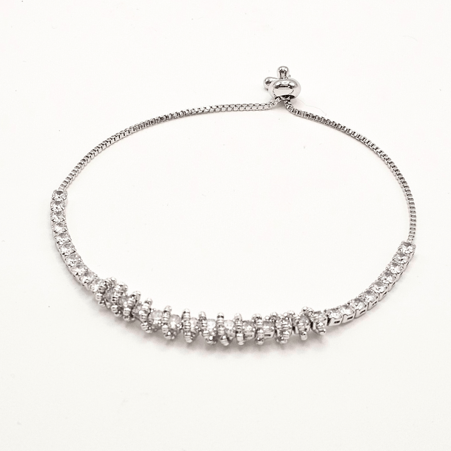 Delicate Silver-Toned Bracelet – Adjustable with White Stones