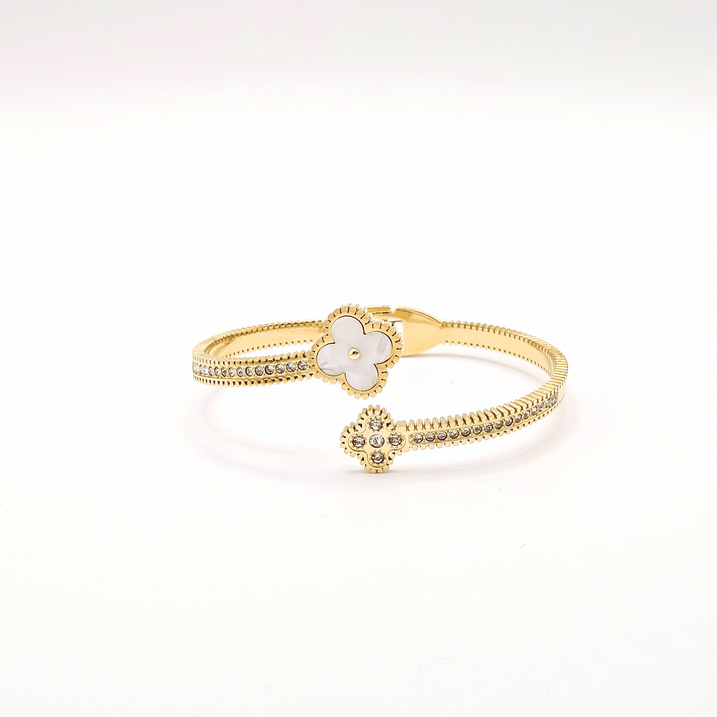 Mother of Pearl Clover & Crystal Cuff Bracelet