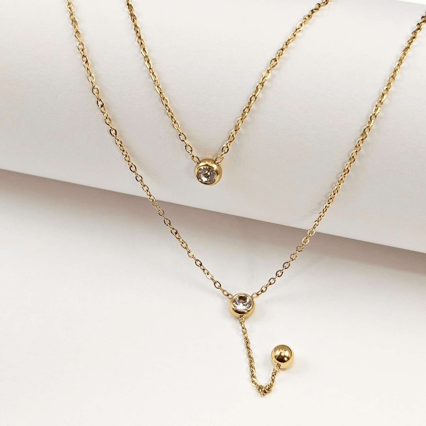 Double Layer Solitaire Drop Necklace