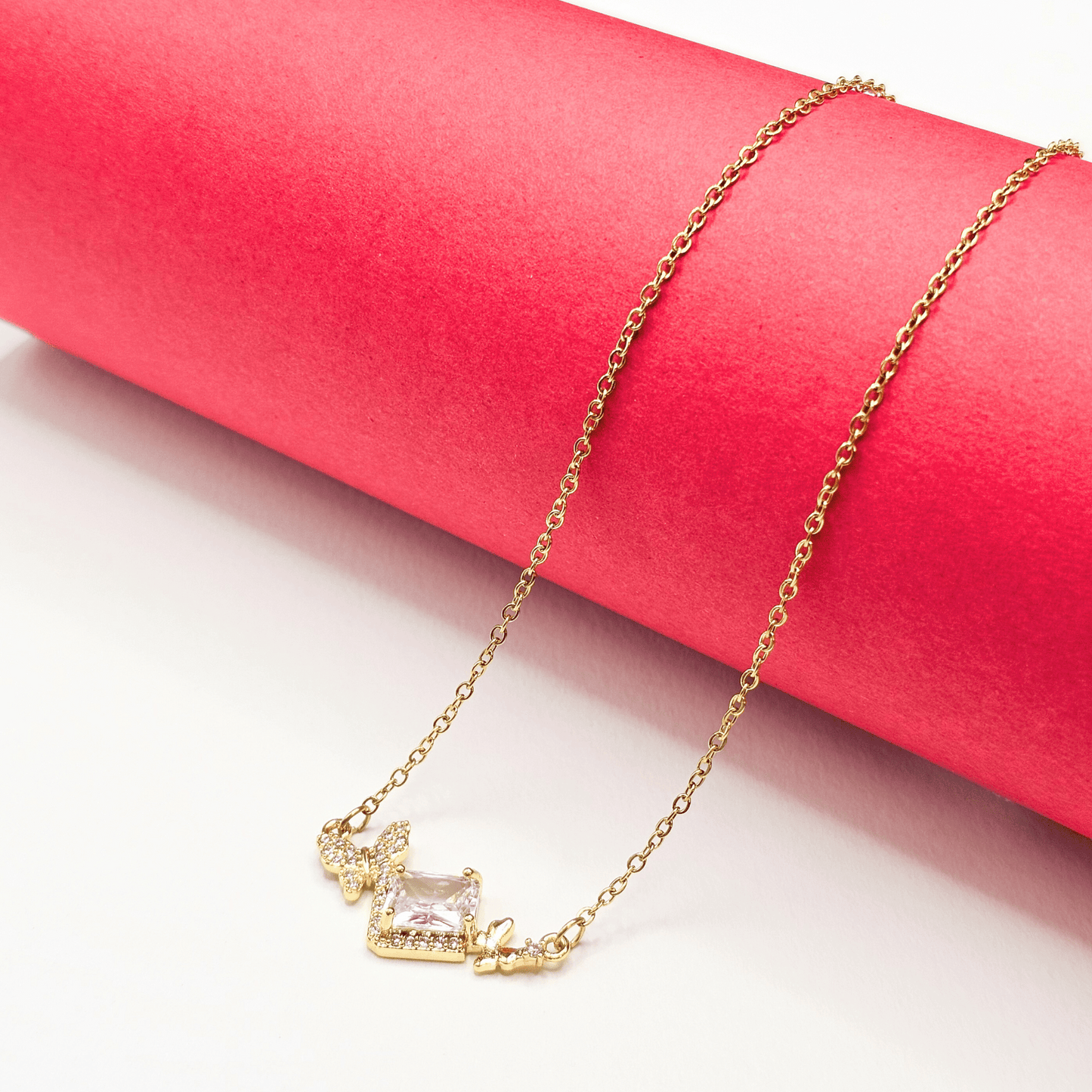 Aurielle Butterfly & Emerald-Cut Crystal Necklace