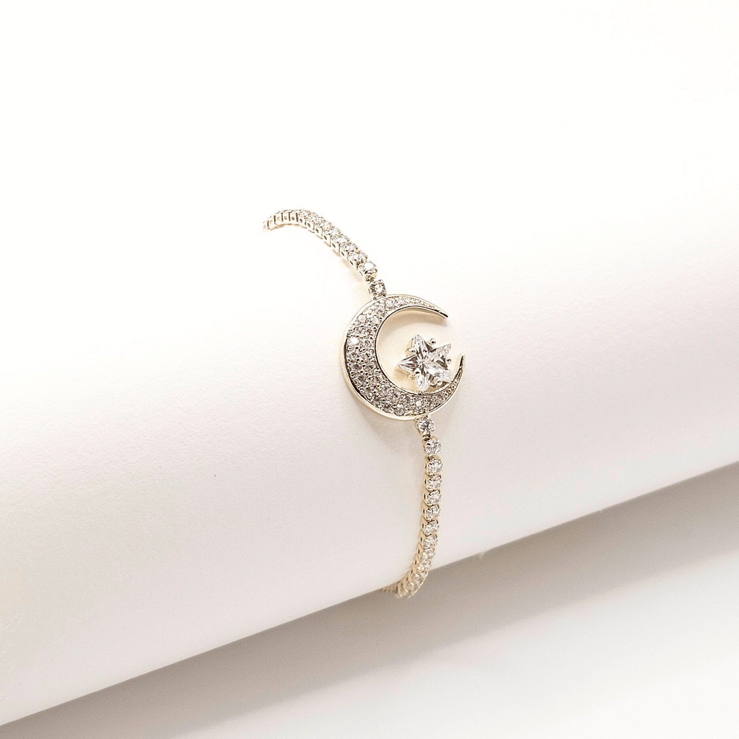 Luna Star Adjustable Bracelet – Crescent Moon & White Stones