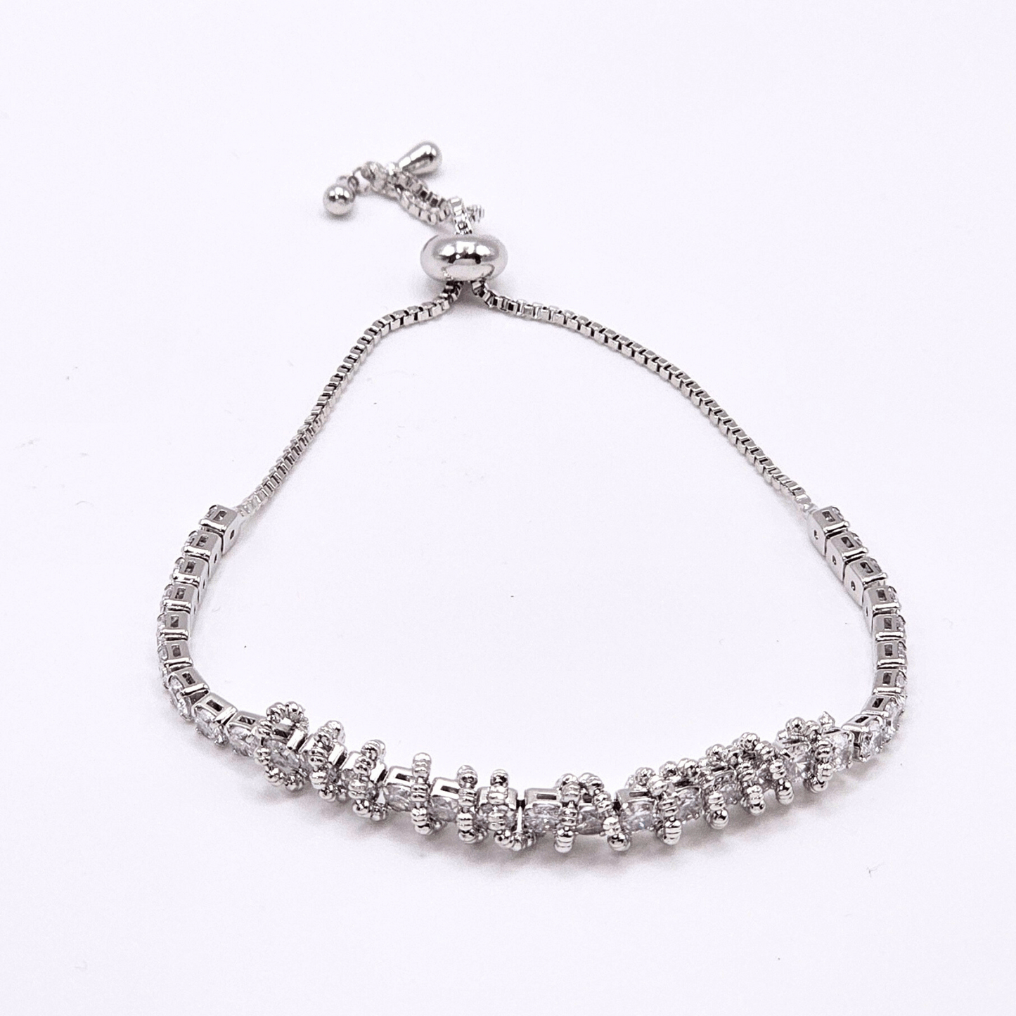 Delicate Silver-Toned Bracelet – Adjustable with White Stones