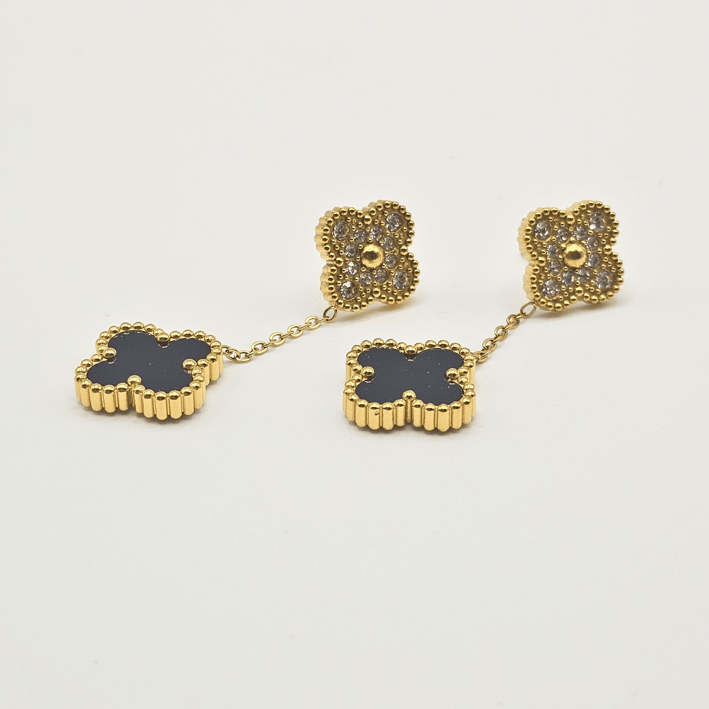 Chivelle Clover Drop Earrings – Dual Tone Elegance