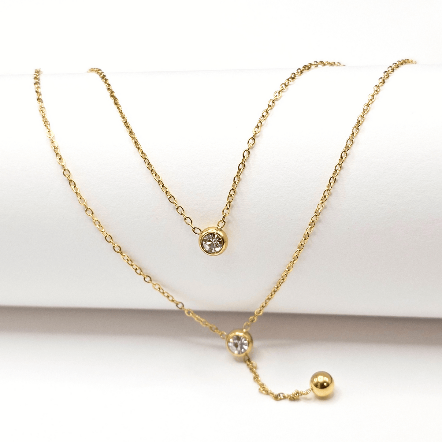 Double Layer Solitaire Drop Necklace