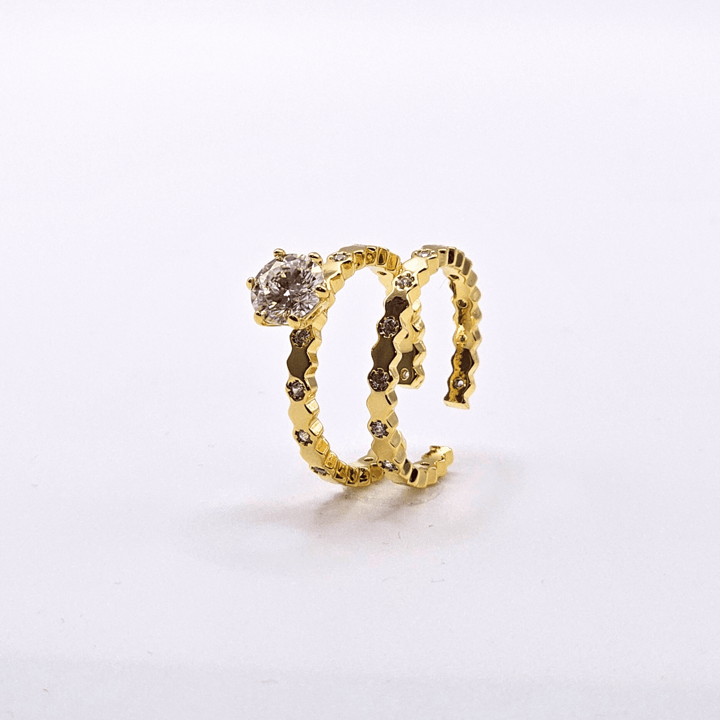Chivelle 18K Gold Detachable Spiral Solitaire Ring – Adjustable & Stackable