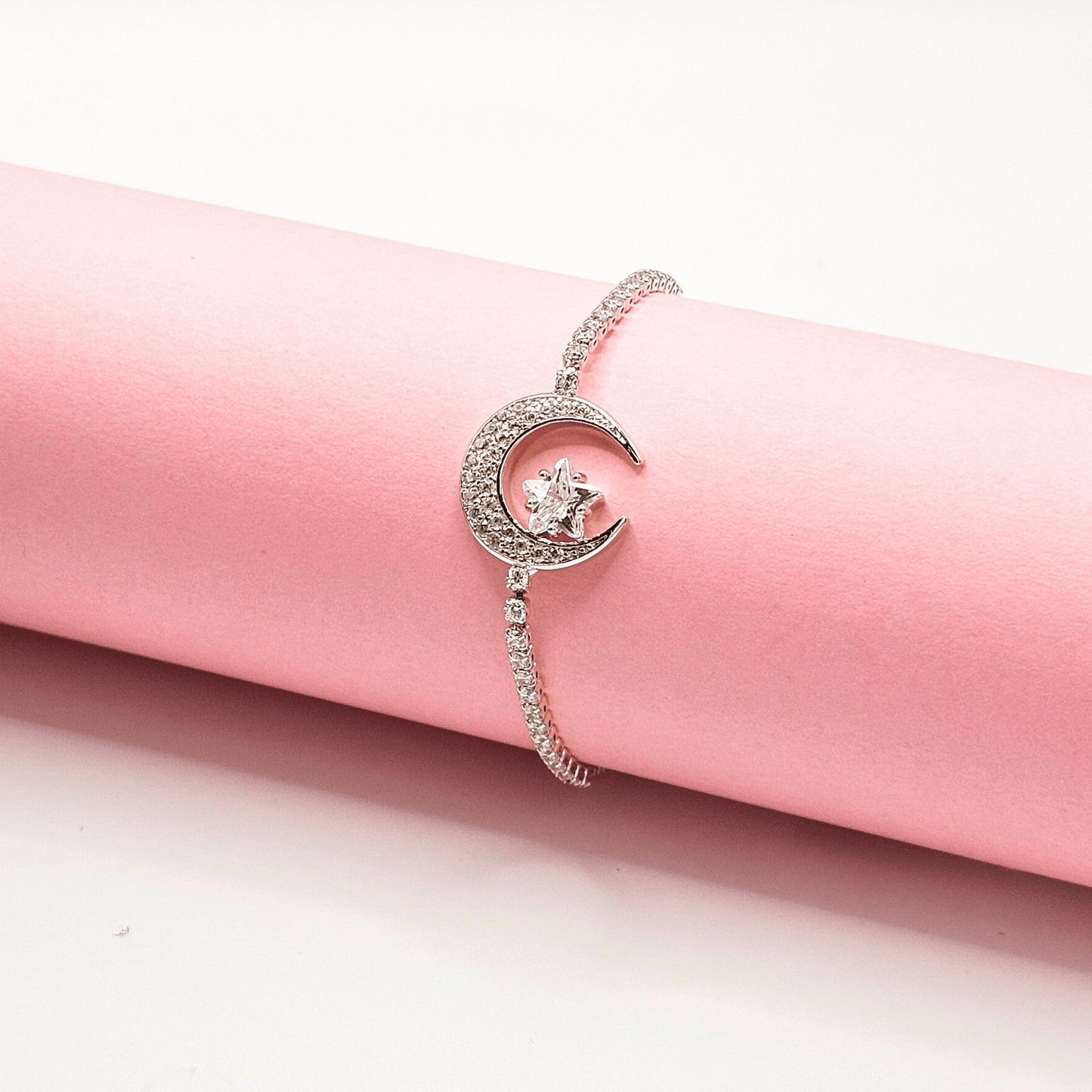 Luna Star Adjustable Bracelet – Crescent Moon & White Stones