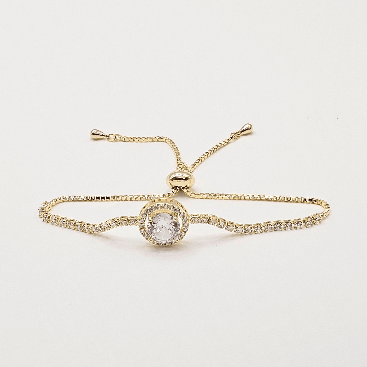 Halo Solitaire Adjustable Bracelet – Gold & Silver