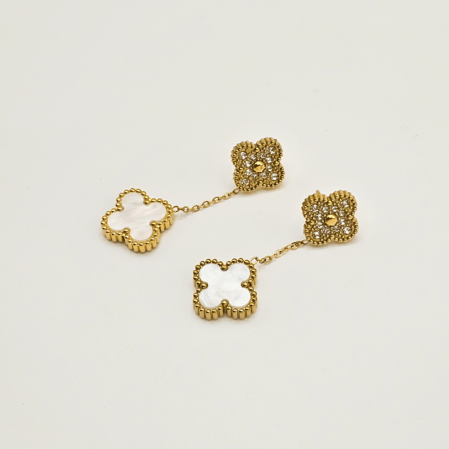 Chivelle Clover Drop Earrings – Dual Tone Elegance