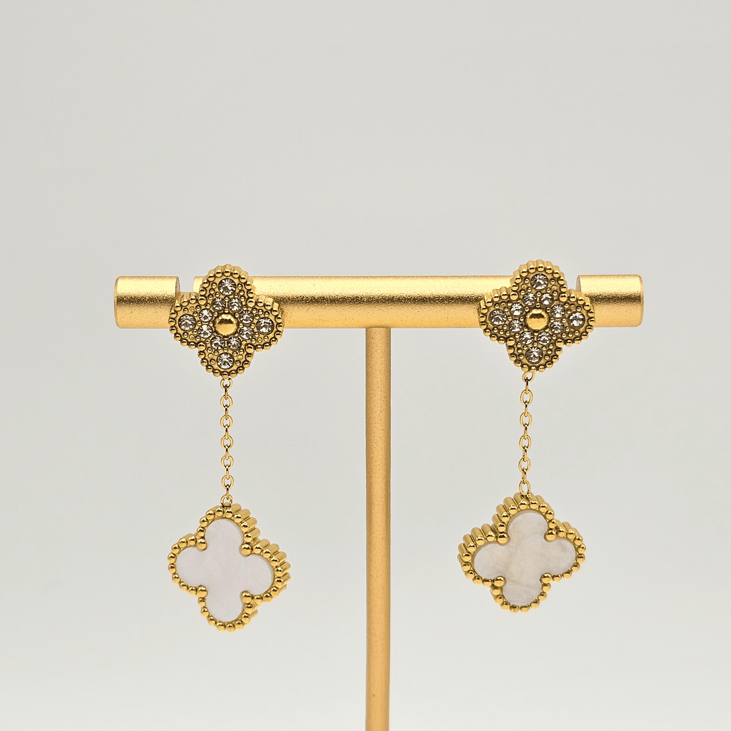 Chivelle Clover Drop Earrings – Dual Tone Elegance