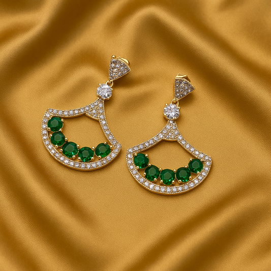 Chivelle Emerald Radiance Fan Drop Earrings