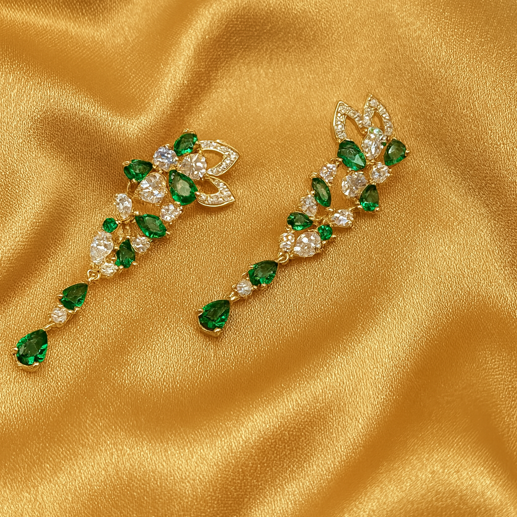 Chivelle Emerald Blossom Statement Drop Earrings