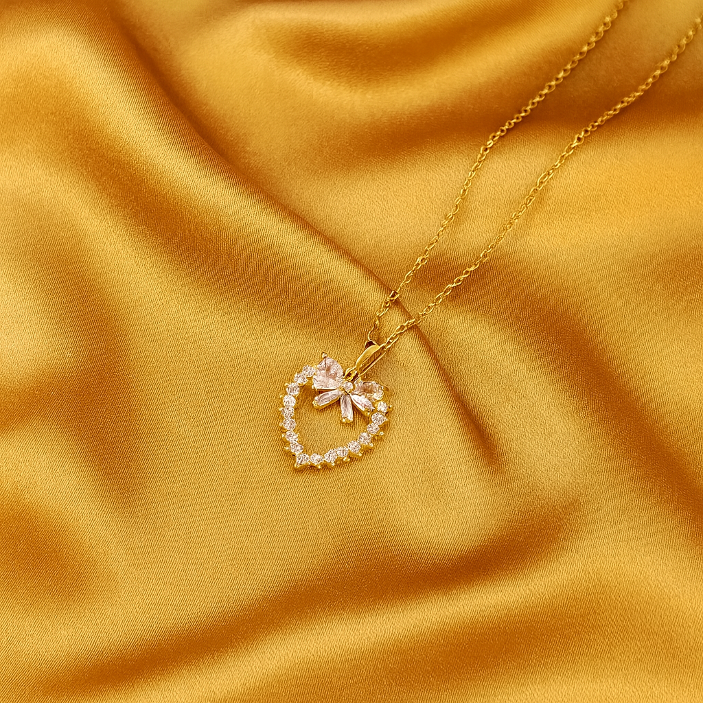 Rosé Bow Heart Necklace