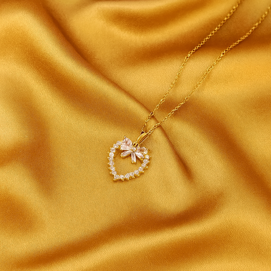 Rosé Bow Heart Necklace