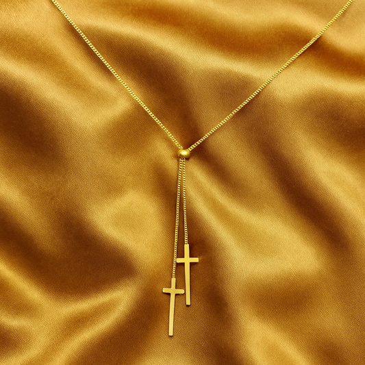 Faith Double Cross Drop Necklace