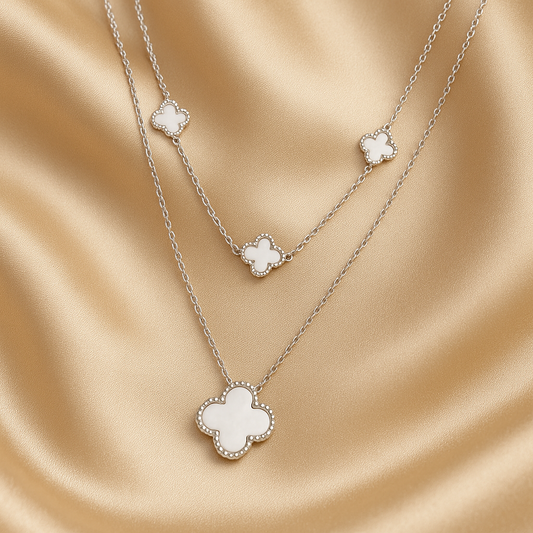 Chivelle Clover Motif Layered Necklace – Silver Elegance