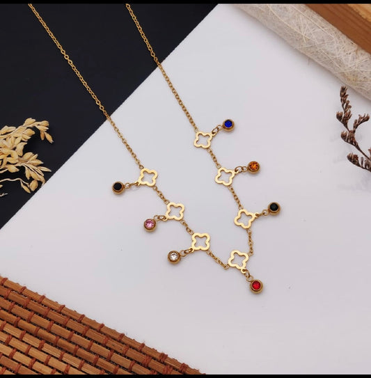 Chivelle Clover Charm Necklace – Multicolour Gem Accents