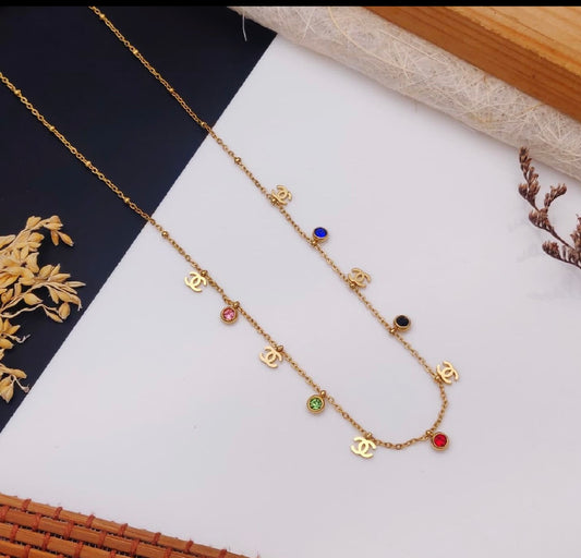 Chivelle Luxe Logo Charm Necklace – Multicolour Crystal Accents