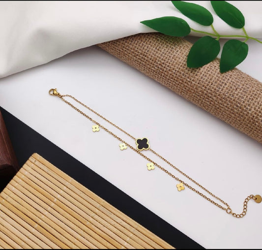 Chivelle Black Clover Mini Charm Bracelet – Dual Chain Edition