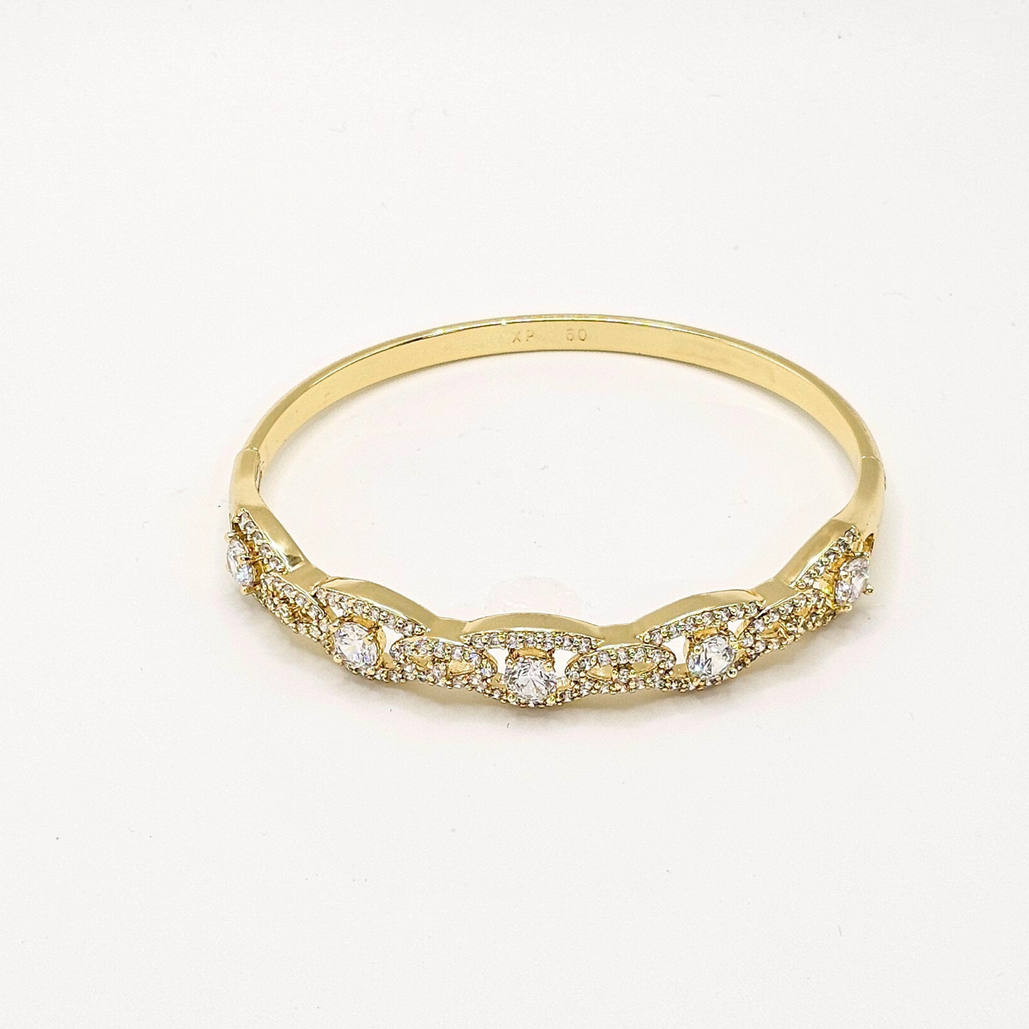 Marquise Style Colored Stone Hinge Bangle – 18K Gold Plated