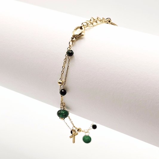 Everyday Elegance Layered Green & Black Beaded Charm Bracelet