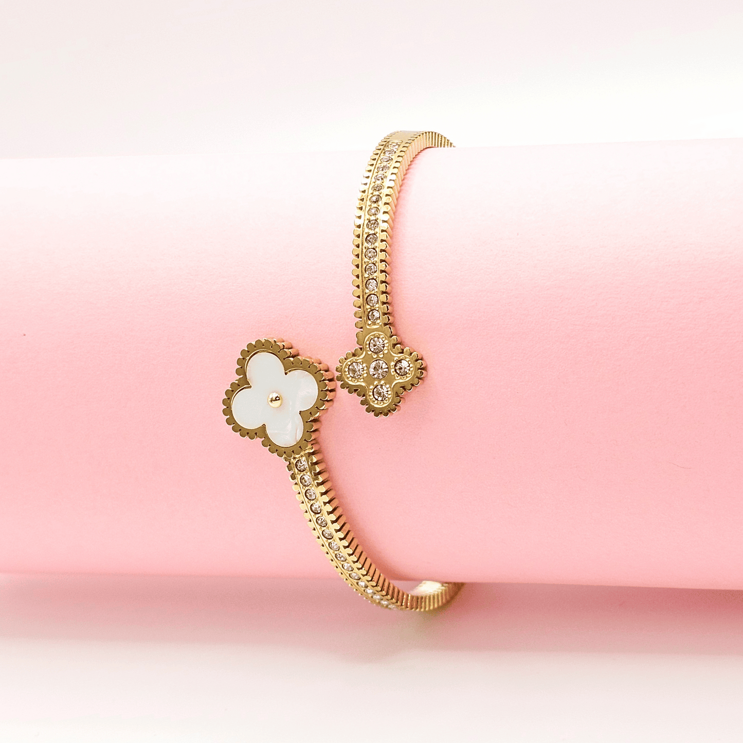 Mother of Pearl Clover & Crystal Cuff Bracelet