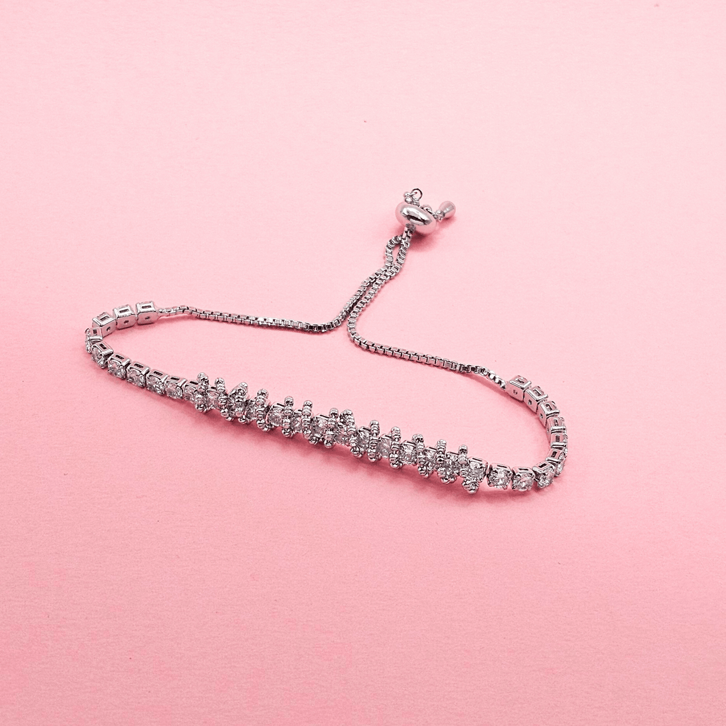 Delicate Silver-Toned Bracelet – Adjustable with White Stones