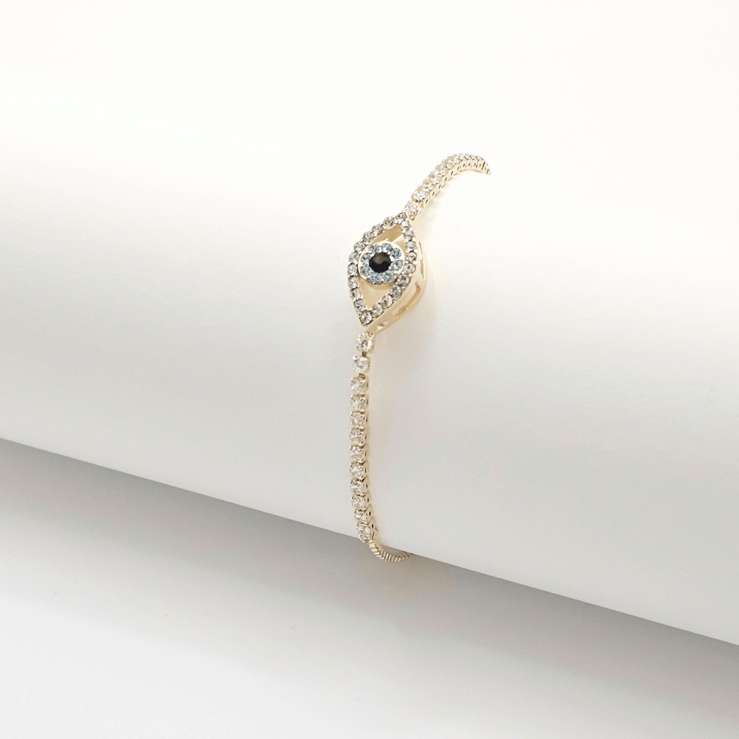 Diamond Evil Eye Adjustable Bangle – 18K Gold Plated