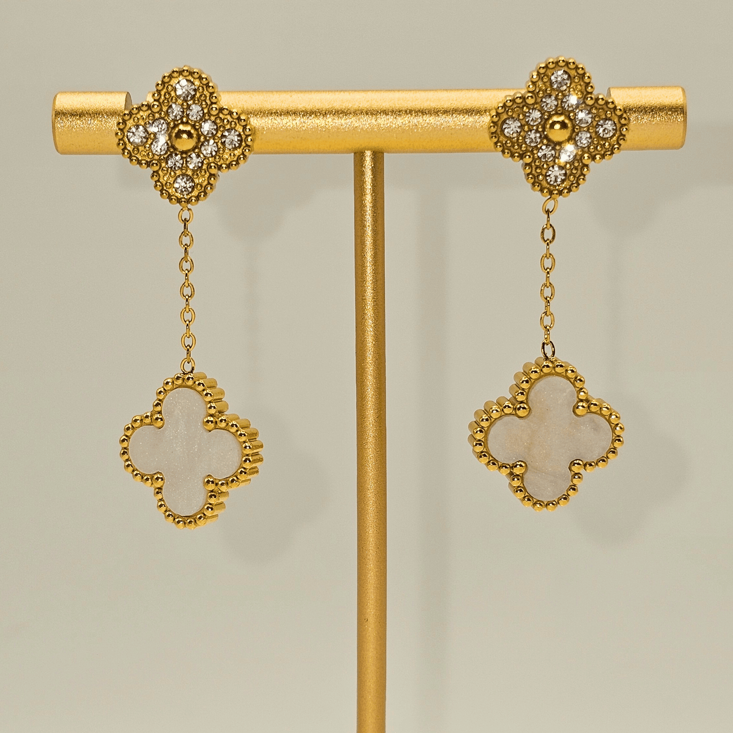 Chivelle Clover Drop Earrings – Dual Tone Elegance