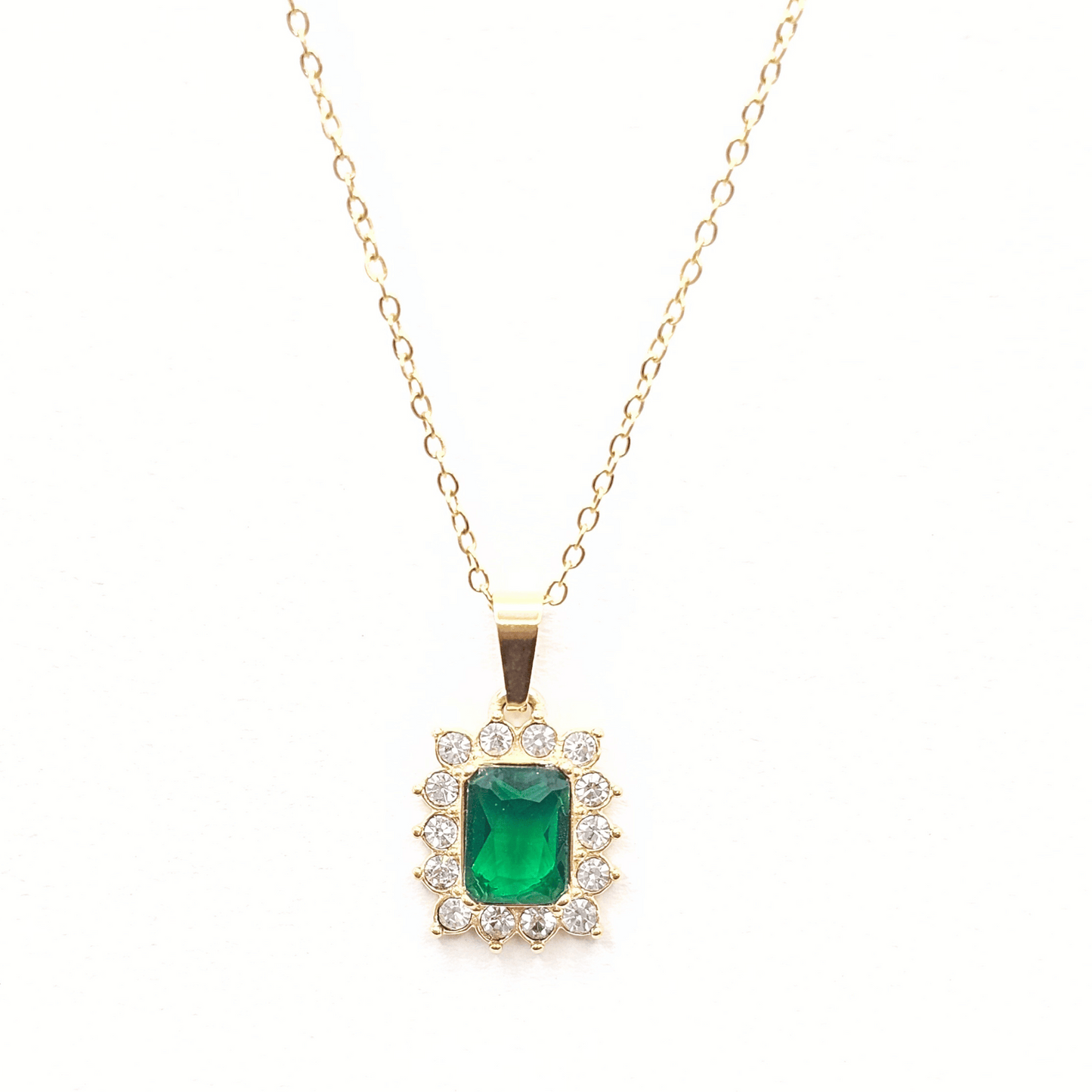 Chivelle Emerald Halo Pendant Necklace