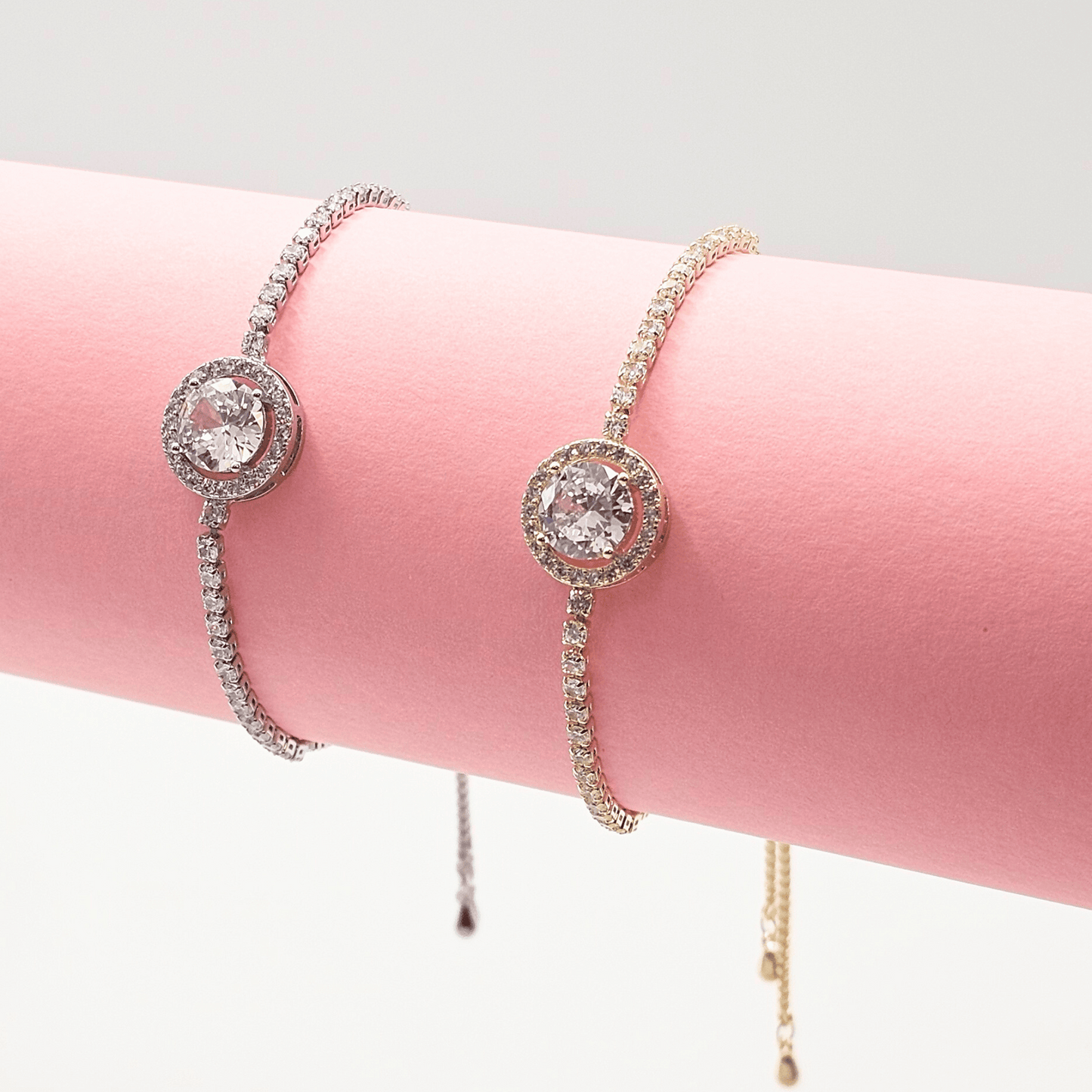 Halo Solitaire Adjustable Bracelet – Gold & Silver